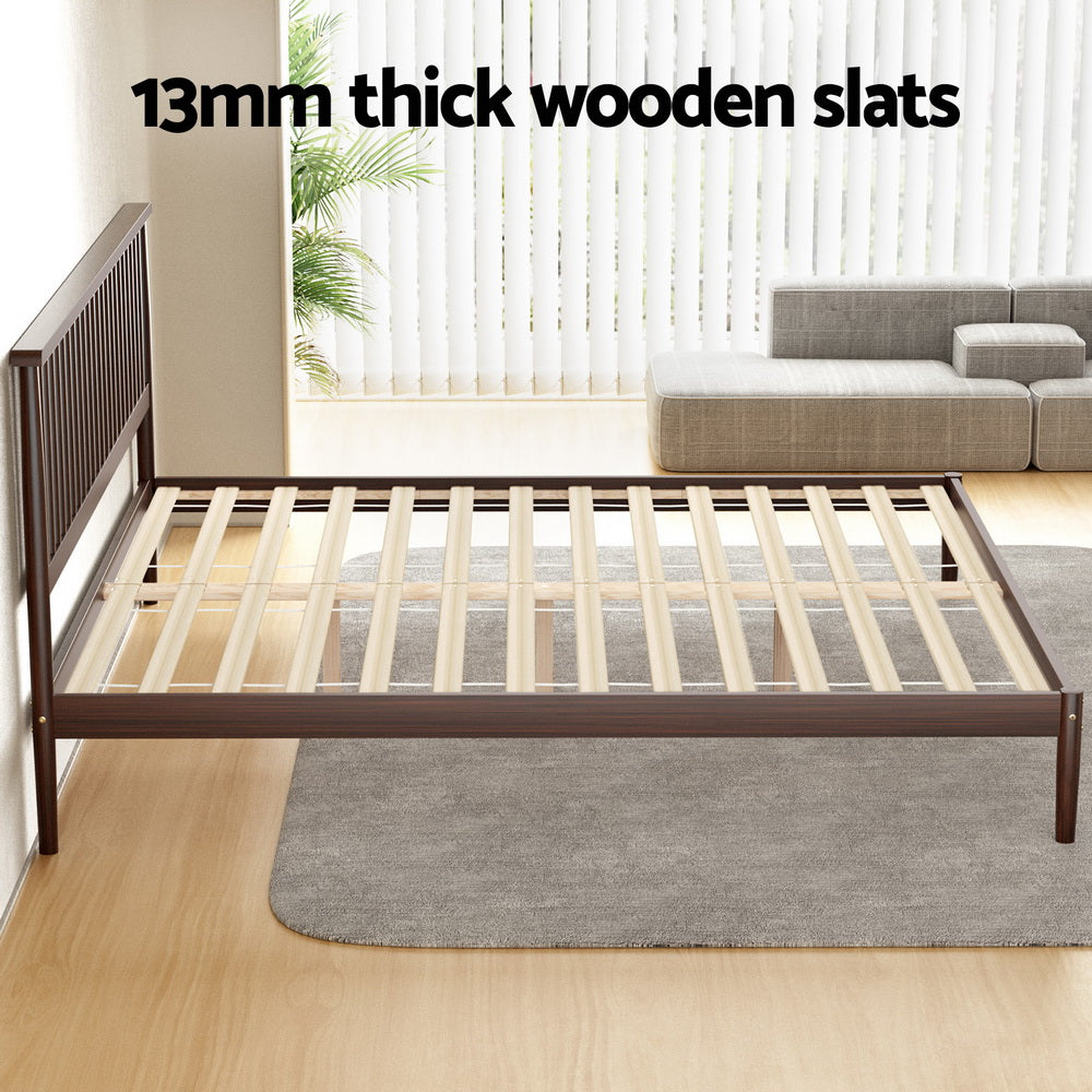 Bed Frame King Size Timber Platform With Walnut Finish Wooden Base
