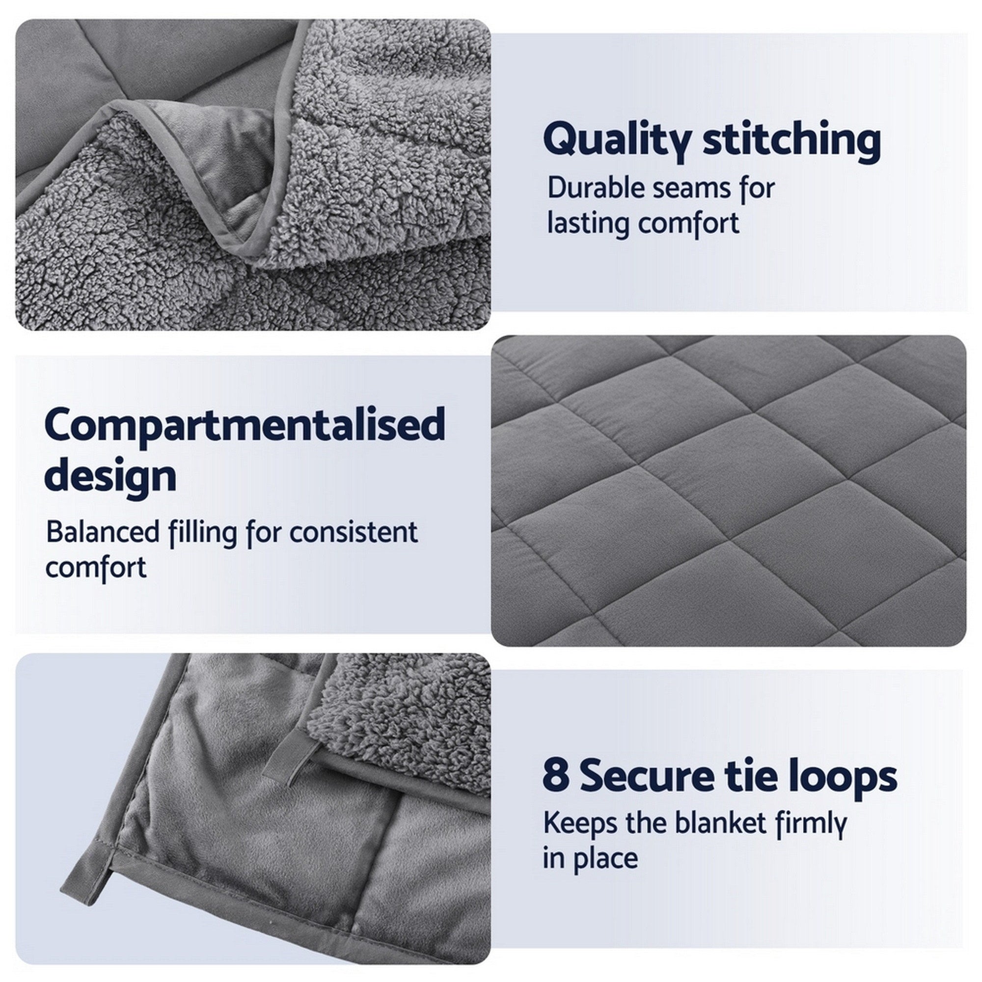 Grey Weighted Blanket 4.5KG Plush Sherpa and Fleece