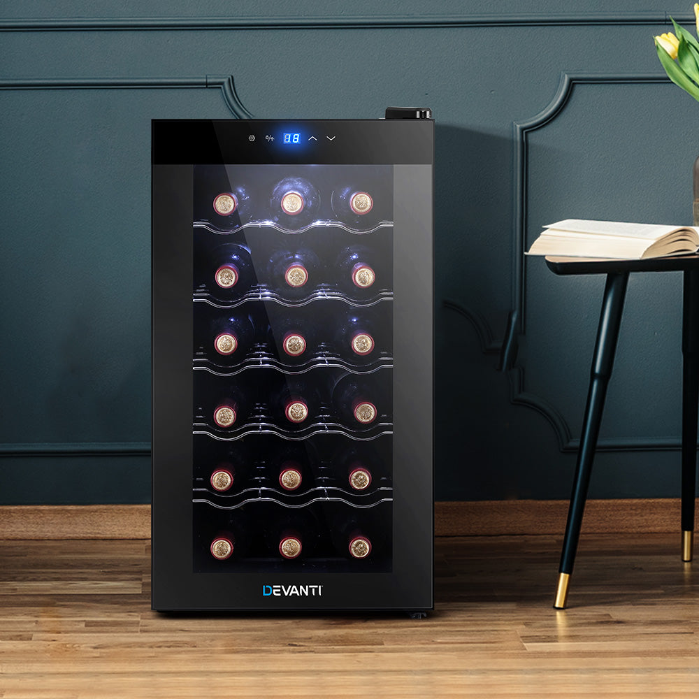 Devanti Wine Fridge  Cooler 18 Bottles Glass Door Beverage Cooler Thermoelectric Fridge Black