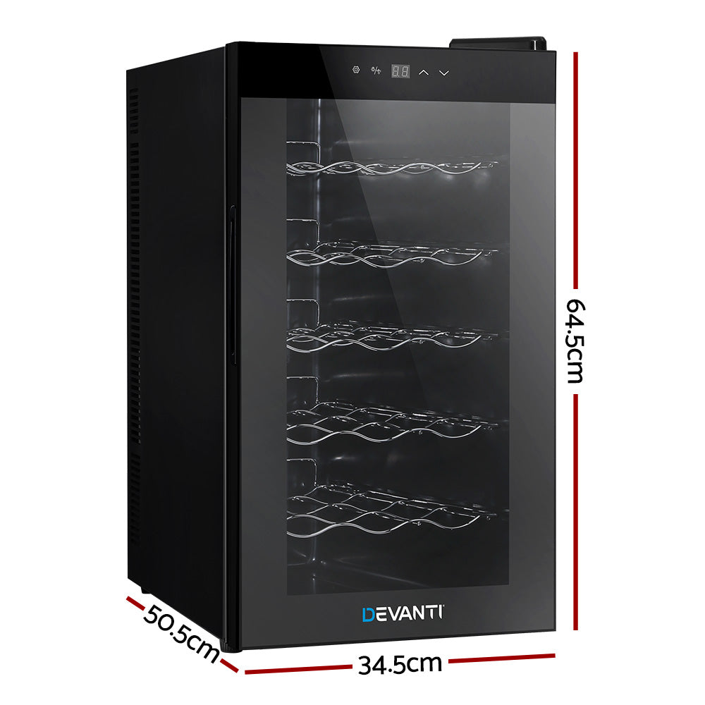 Devanti Wine Fridge  Cooler 18 Bottles Glass Door Beverage Cooler Thermoelectric Fridge Black