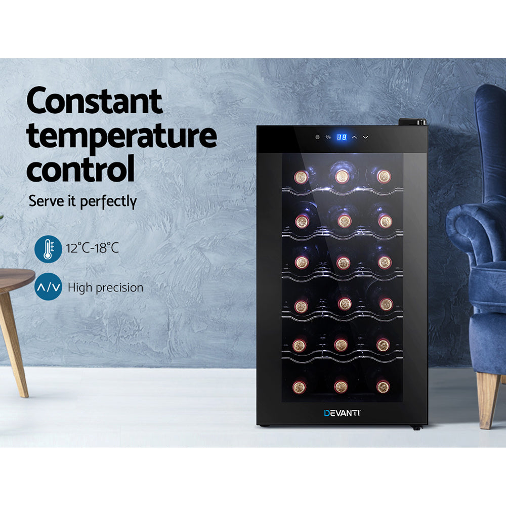 Devanti Wine Fridge  Cooler 18 Bottles Glass Door Beverage Cooler Thermoelectric Fridge Black