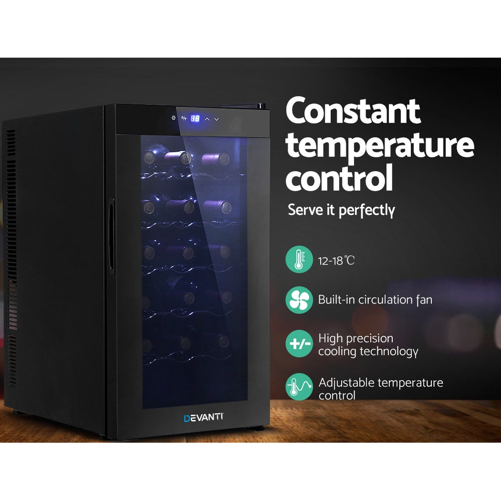 Devanti Wine Fridge  Cooler 18 Bottles Glass Door Beverage Cooler Thermoelectric Fridge Black