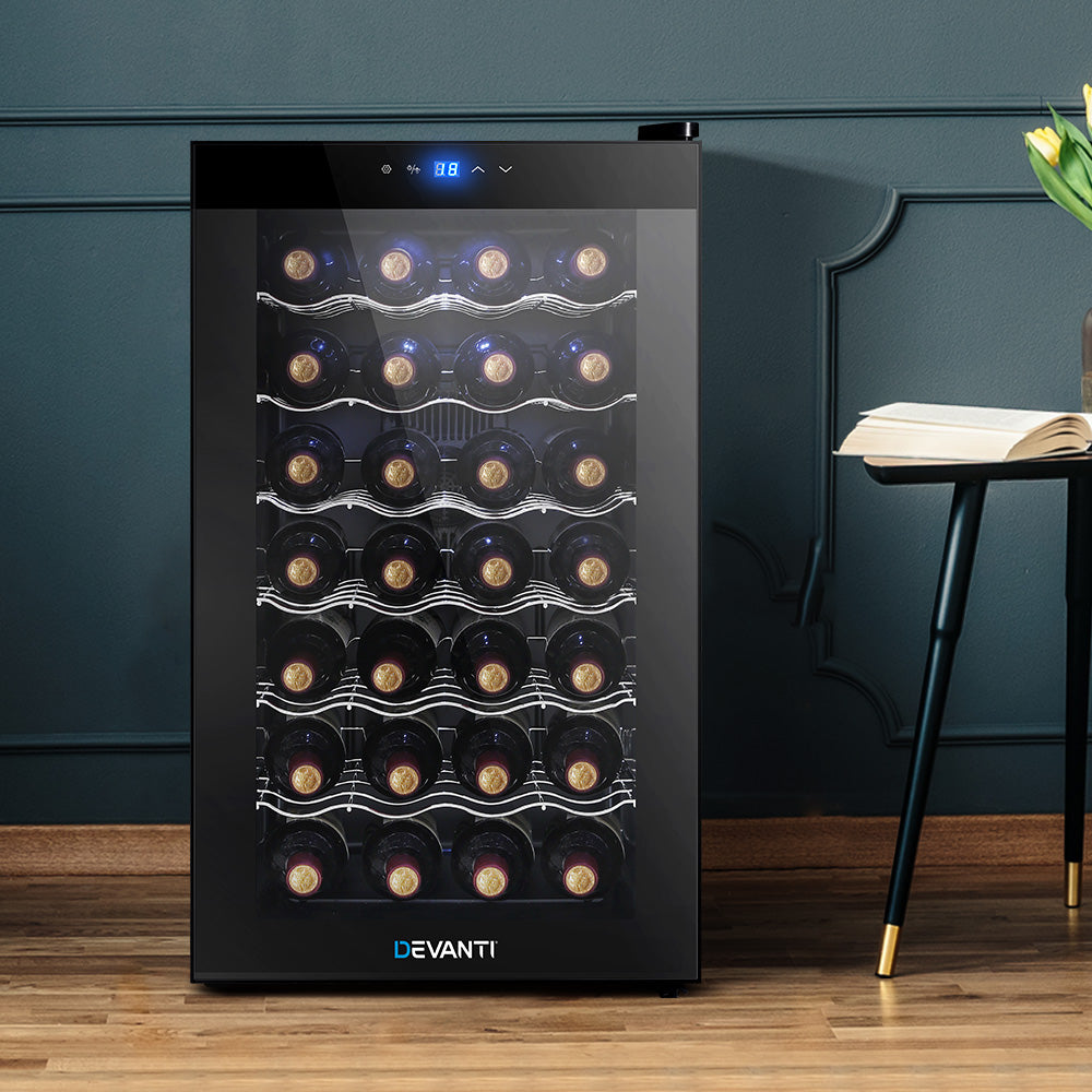 28 Bottle Wine Fridge Cooler Compact Temperature Controlled Storage Cabinet
