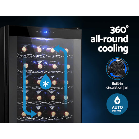Devanti Wine Fridge 28 Bottles Glass Door Beverage Cooler
