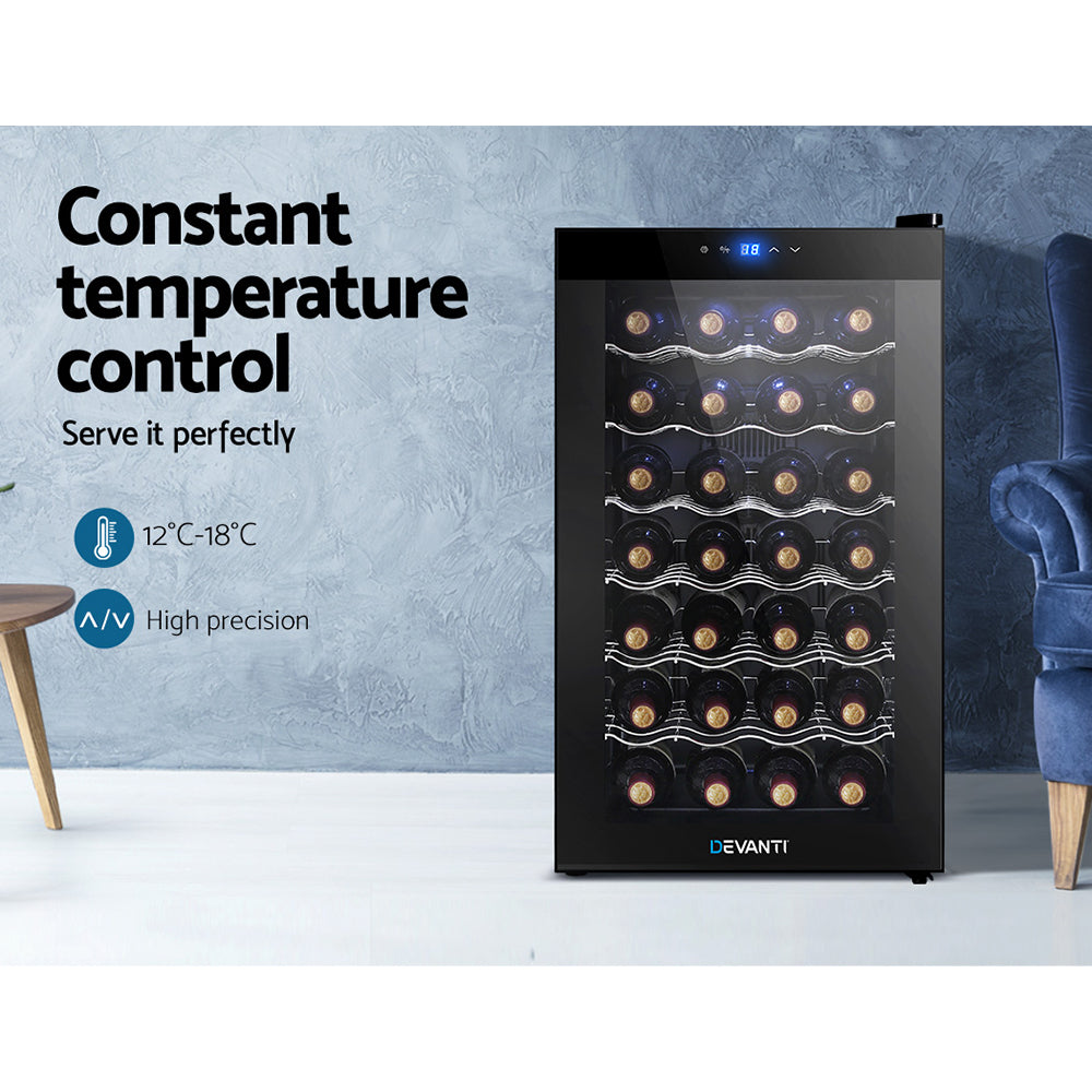 28 Bottle Wine Fridge Cooler Compact Temperature Controlled Storage Cabinet