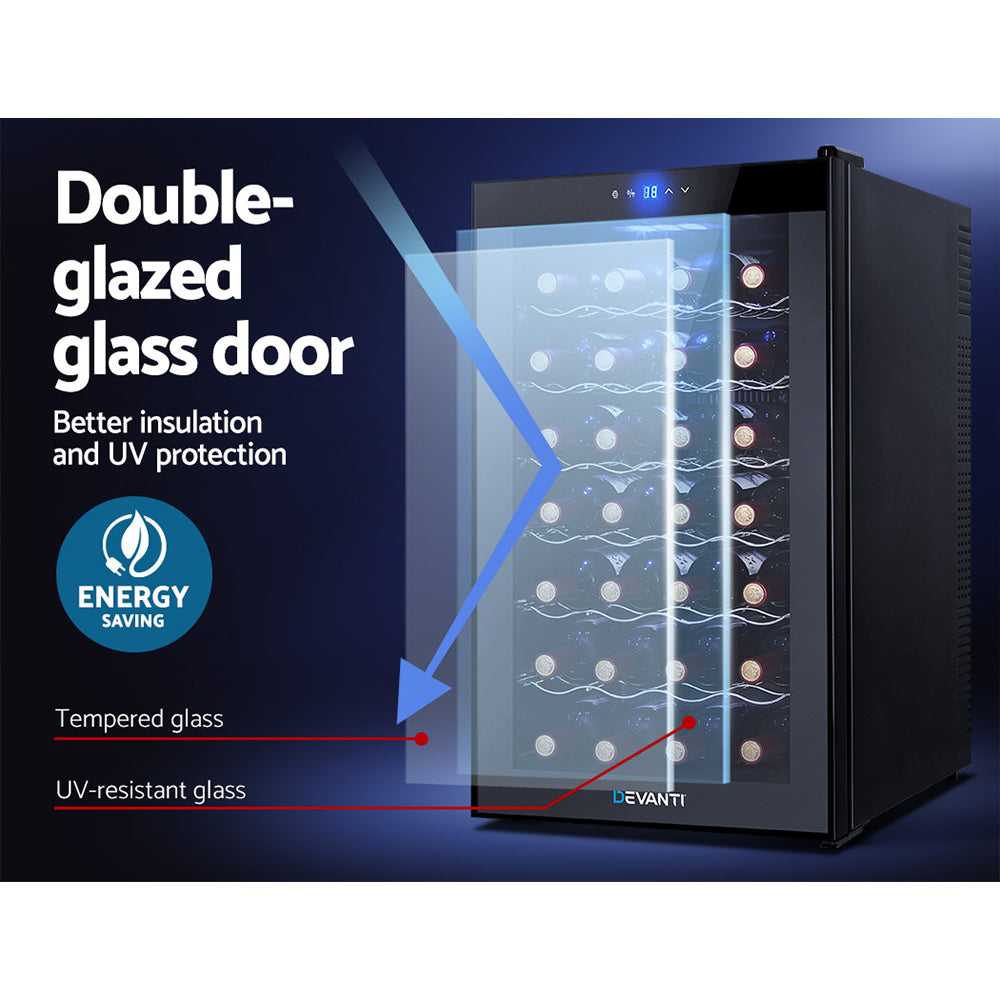 28 Bottle Wine Fridge Cooler Compact Temperature Controlled Storage Cabinet