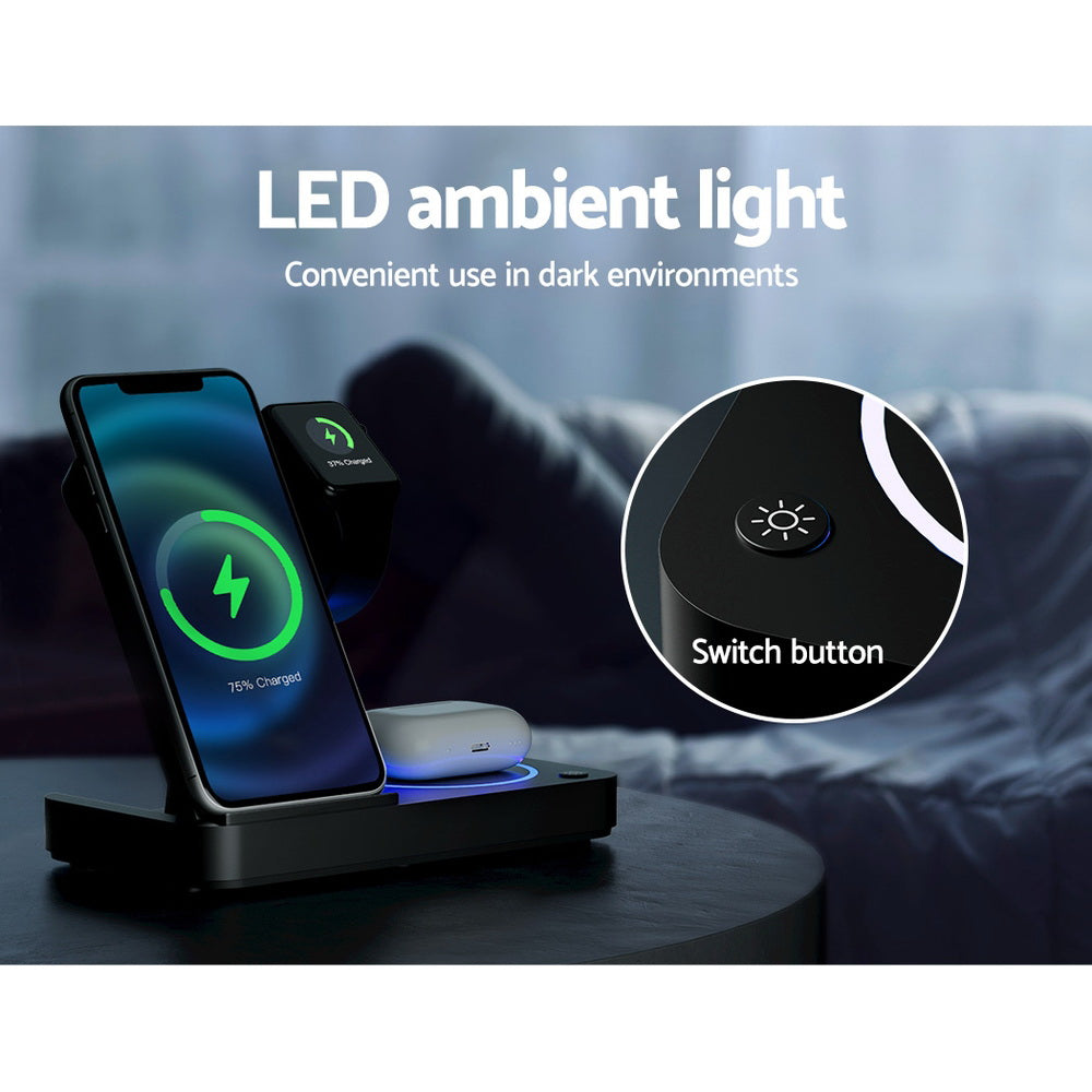 Phone Chargers - 4-In-1 Wireless Charger Station Fast Charging For Phone Black
