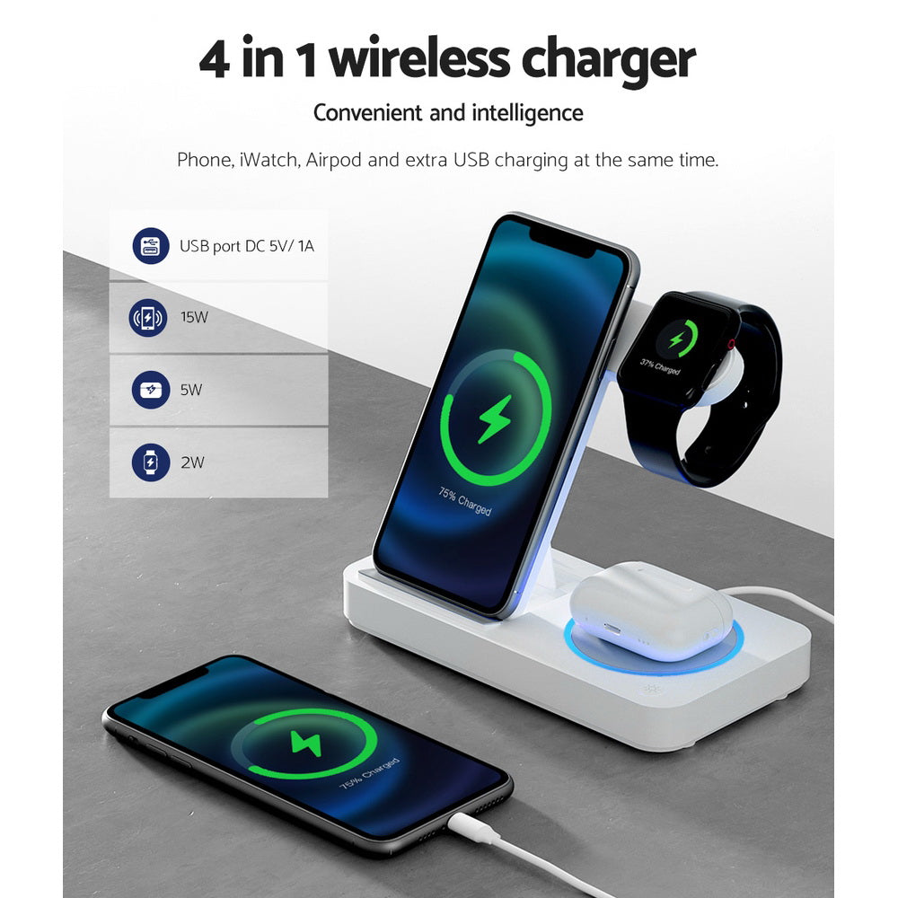 White colour - 4-In-1 Wireless Charger Dock Fast Charging For Phone White