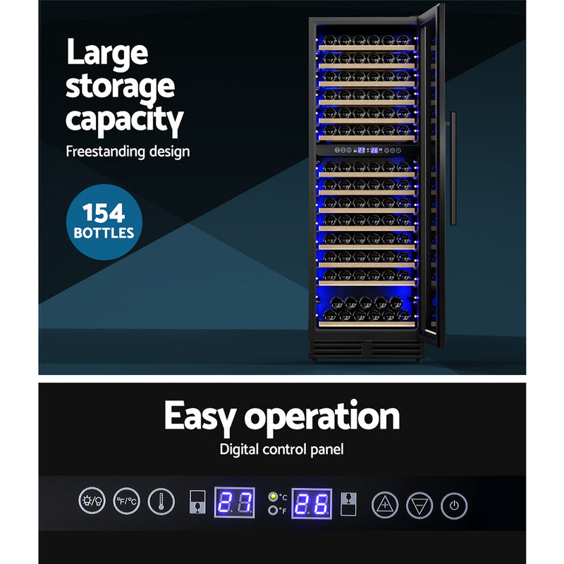 Dual Zone Wine Fridge Cooler 154-Bottle Capacity