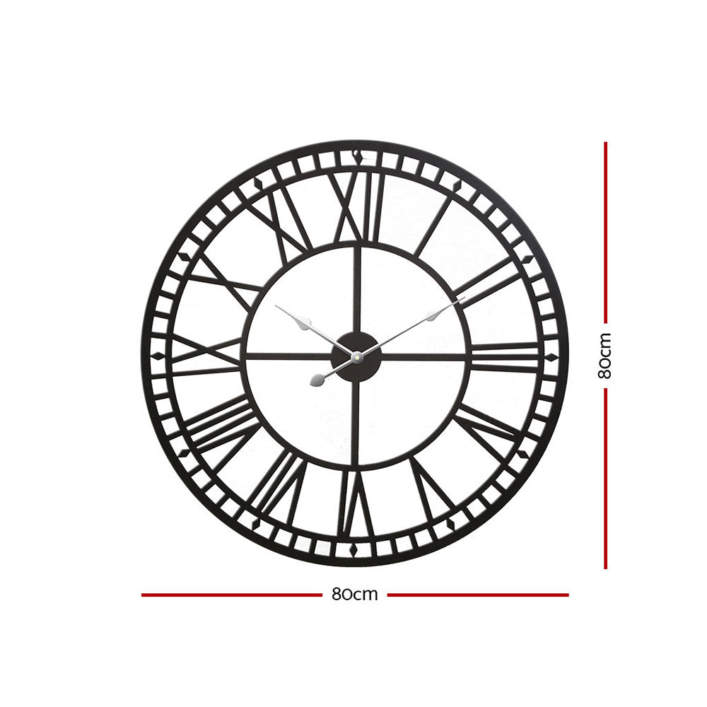 80Cm Wall Clock Large Roman Numerals Metal Black