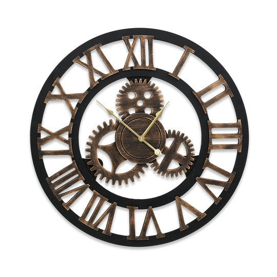 60Cm Wall Clock Large Retro Roman Numerals Brown, Brown colour