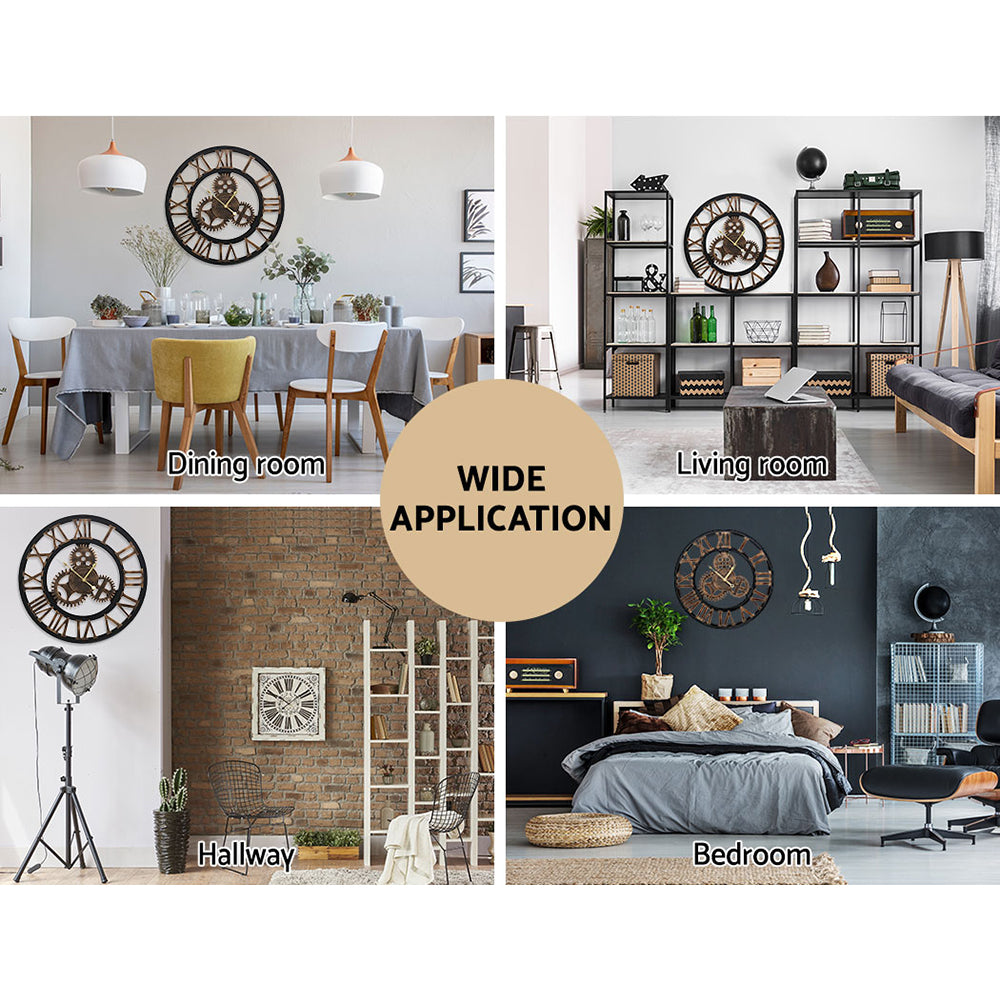 60Cm Wall Clock Large Retro Roman Numerals Brown