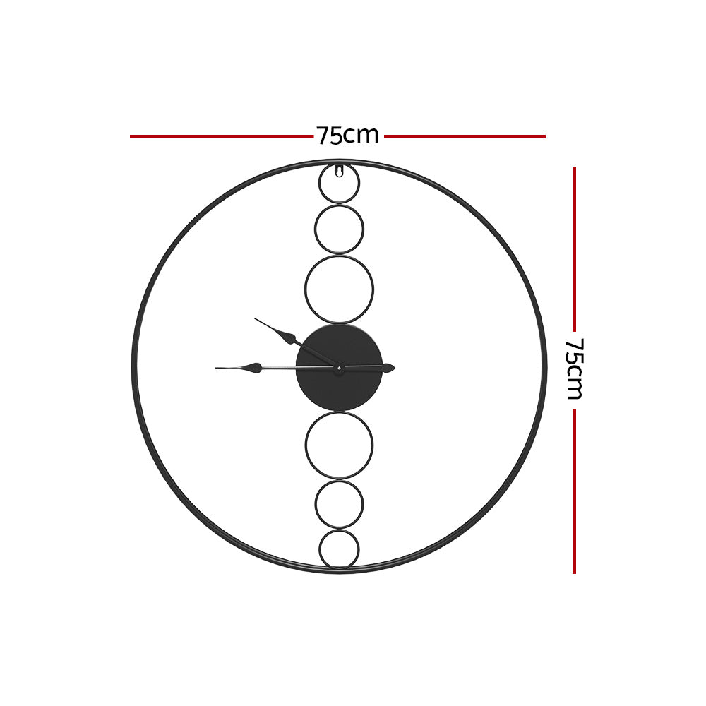 75cm Wall Clock Large No Numeral Round Black | Clocks