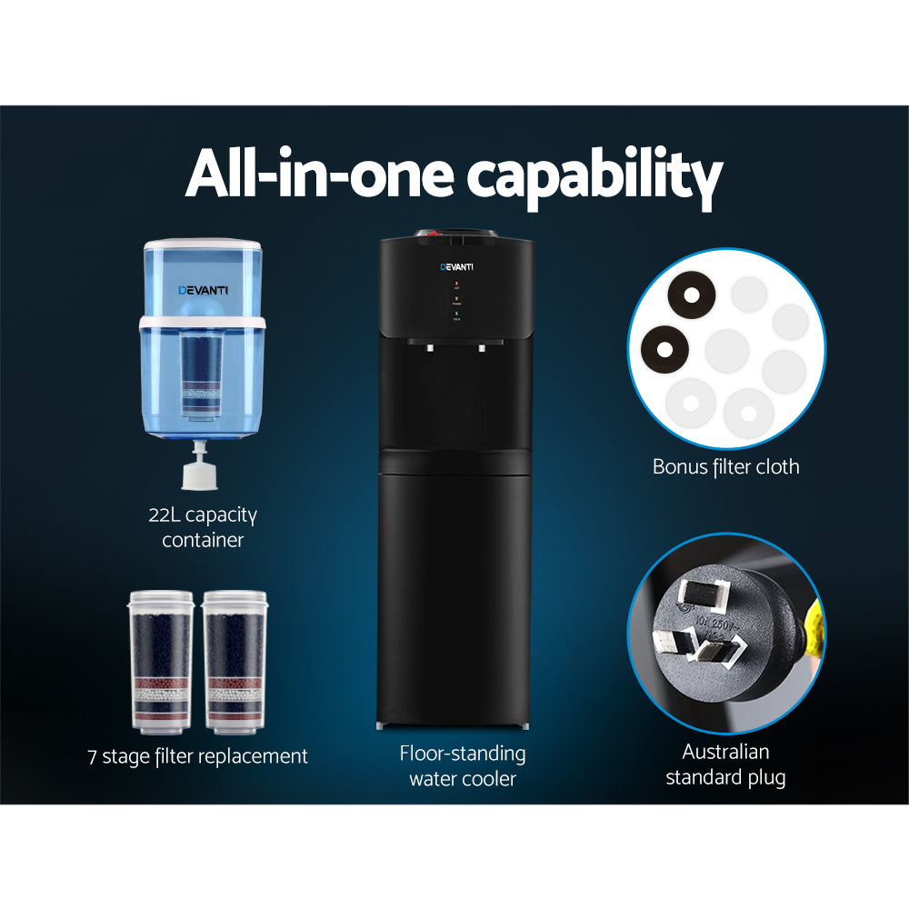 Water Cooler Dispenser Stand 22L Bottle Black W/2 Filter