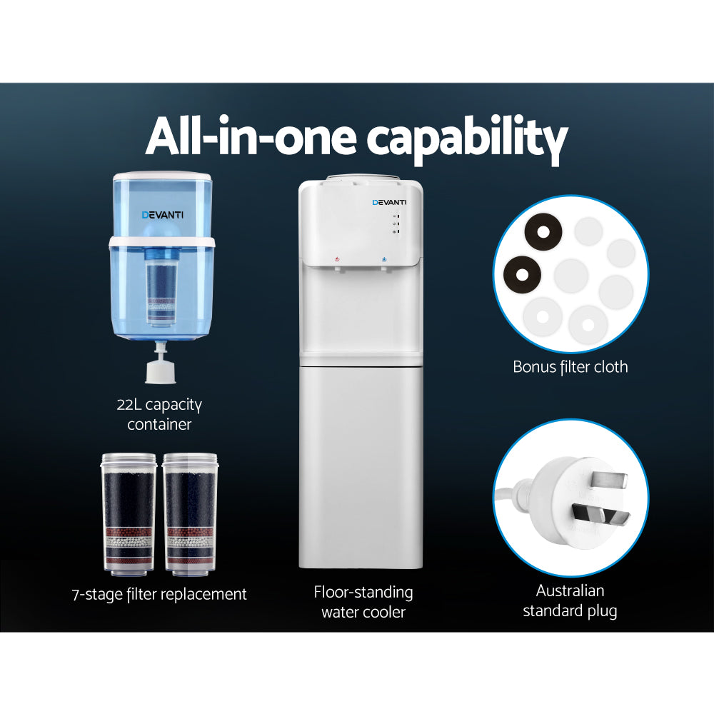 Water Cooler Dispenser Stand 22L Bottle White W/2 Filter