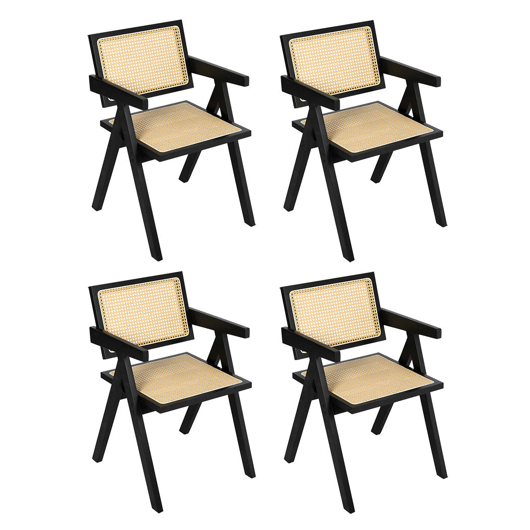 Black colour - Elegant 4x Black Wicker Armchair Dining Chair  Soft Cushion