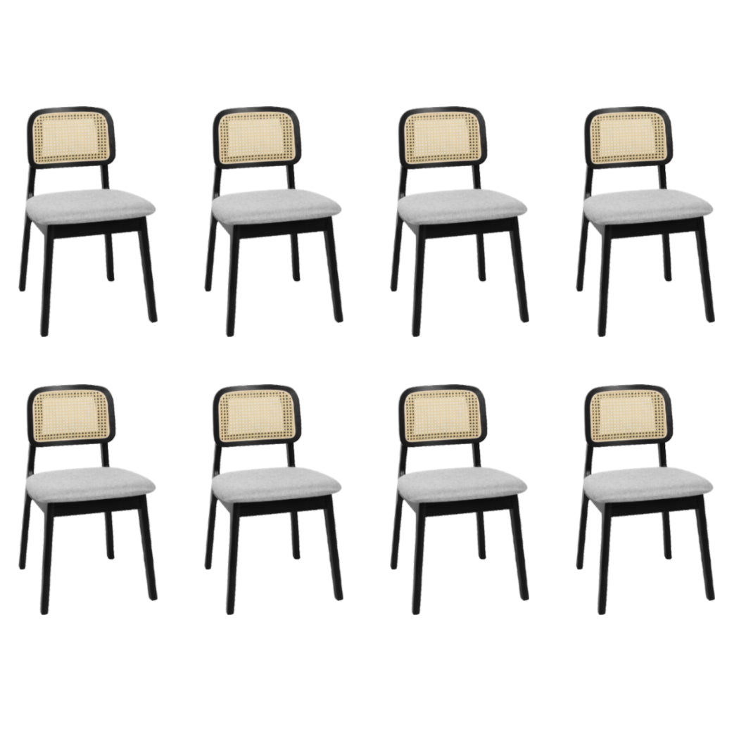Contemporary Dining Chair Wood Rattan Armless Black x8  Space-Saving