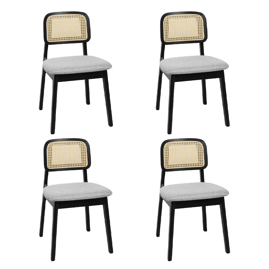 Black colour - Modern Dining Chair Wood Rattan Armless Black x4  Premium Quality
