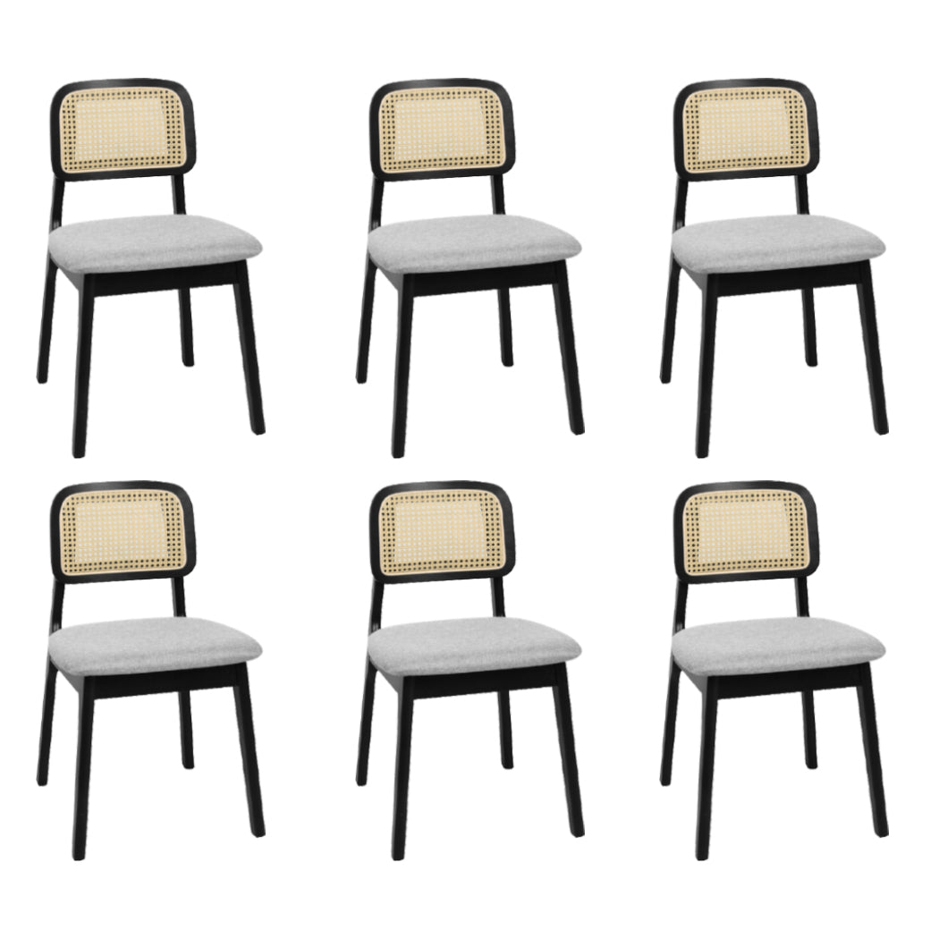 Functional Dining Chair Wood Rattan Armless Black x6  Easy Assembly