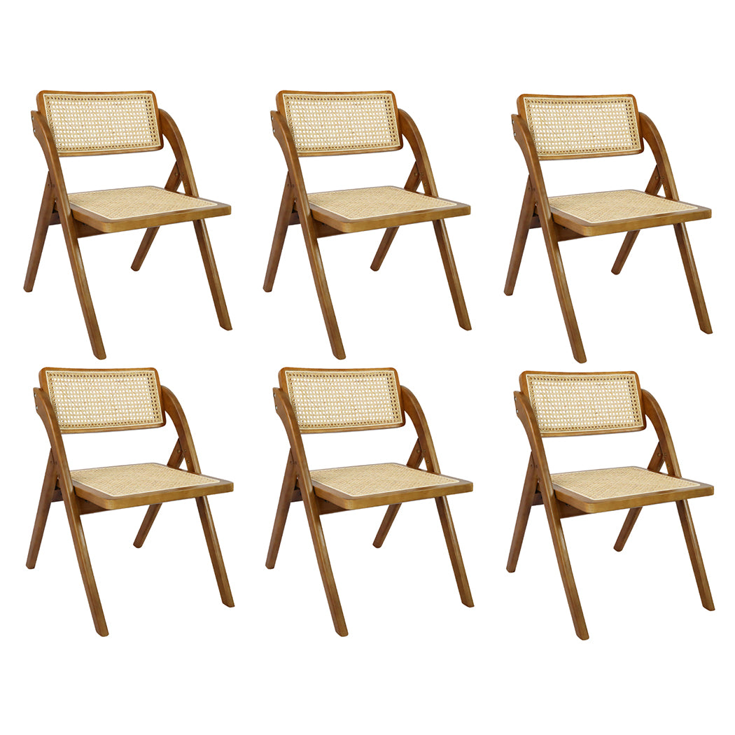 Functional 6X Foldable Rattan Dining Chairs  Wood Finish Classic