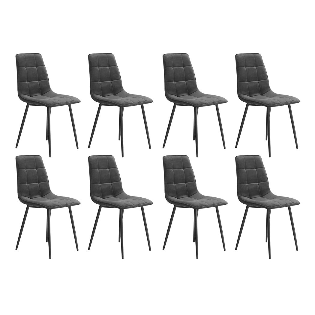 Luxury 8x Dining Chairs Kitchen Velvet Grey  Durable Frame Classic