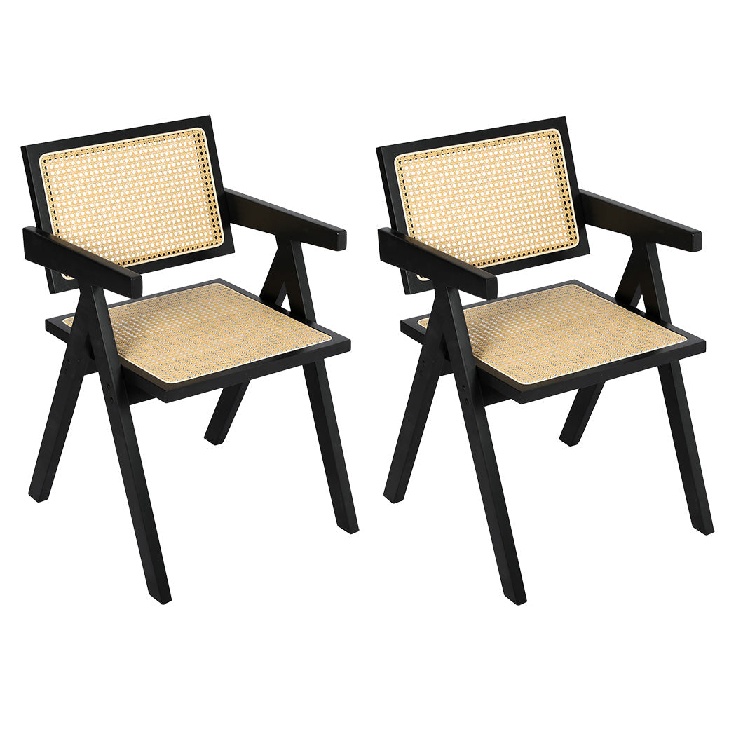 Black colour - Functional 2x Black Wicker Armchair Dining Chair  Multipurpose Use