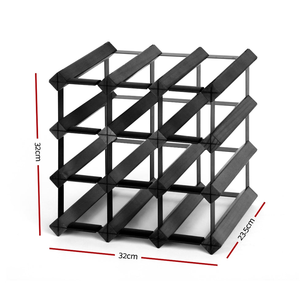 12 Bottle Wine Rack Black Compact Storage Holder