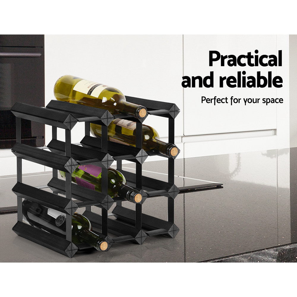 12 Bottle Wine Rack Black Compact Storage Holder