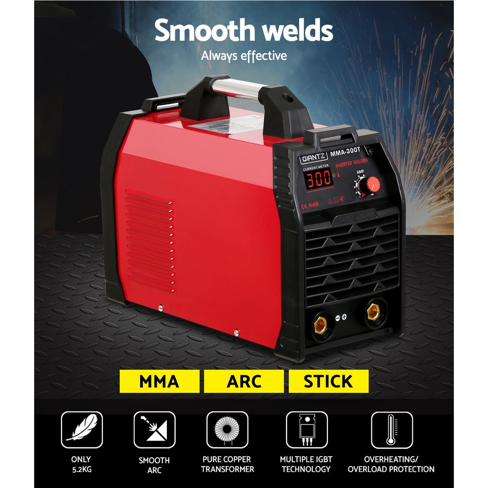 Giantz Inverter Welder Portable MMA Metal Welding 300Amp - Arc Stick Igbt