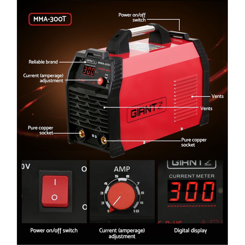 Welding Guns & Plasma Cutters - Giantz Inverter Welder Portable MMA Metal Welding 300Amp