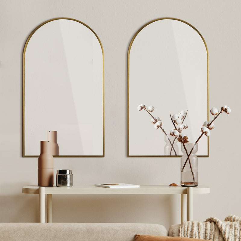 Wall Mirrors 86x50cm Arched Black/Gold/Wooden Set of 2, Black colour