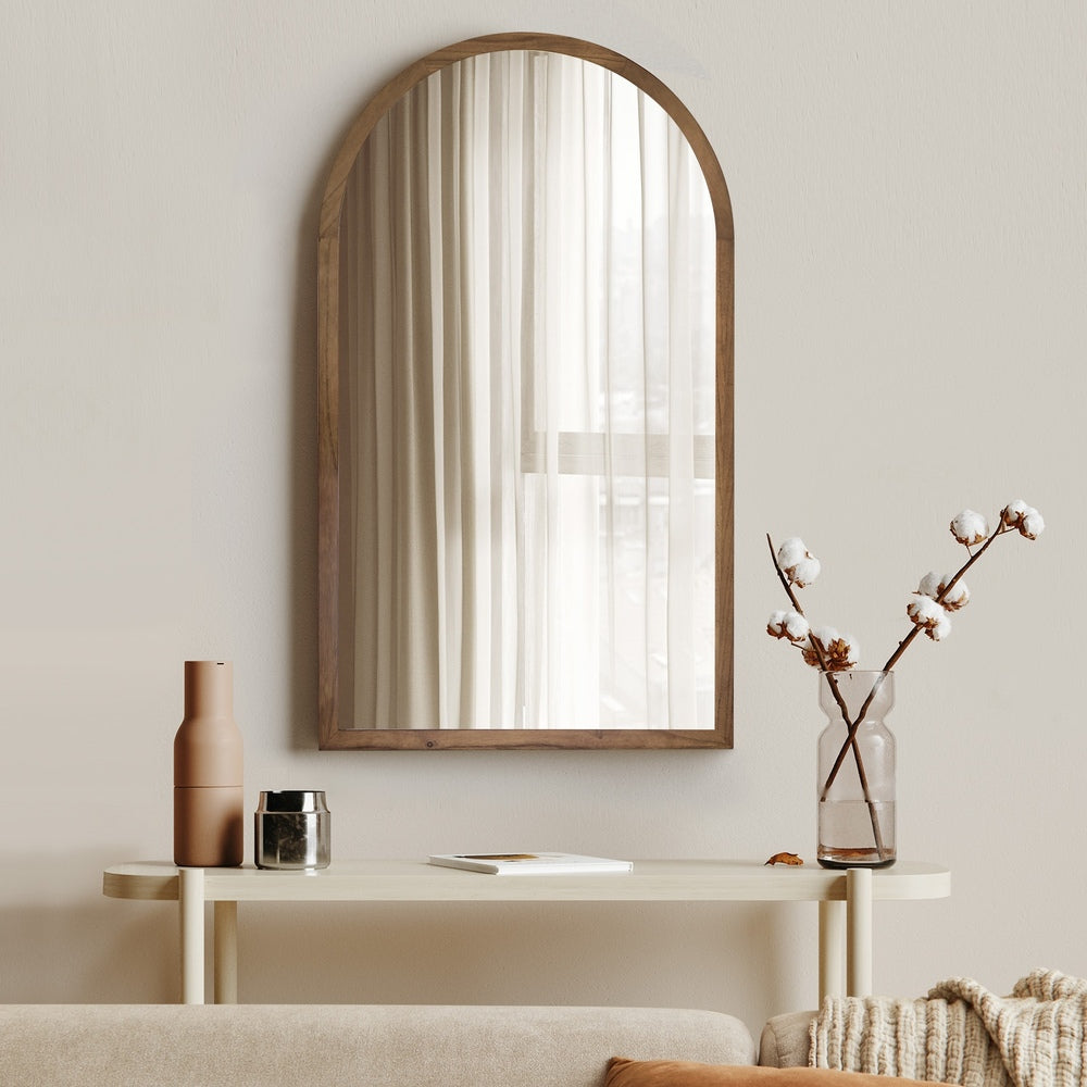 Arched Wall Mirror Brown Wood 86x50cm | Simpledeals