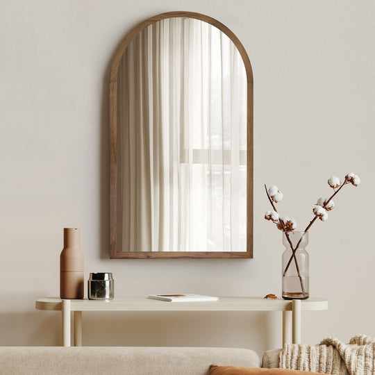 Arched Wall Mirror Brown Wood Set of 2 - Wall Mirror