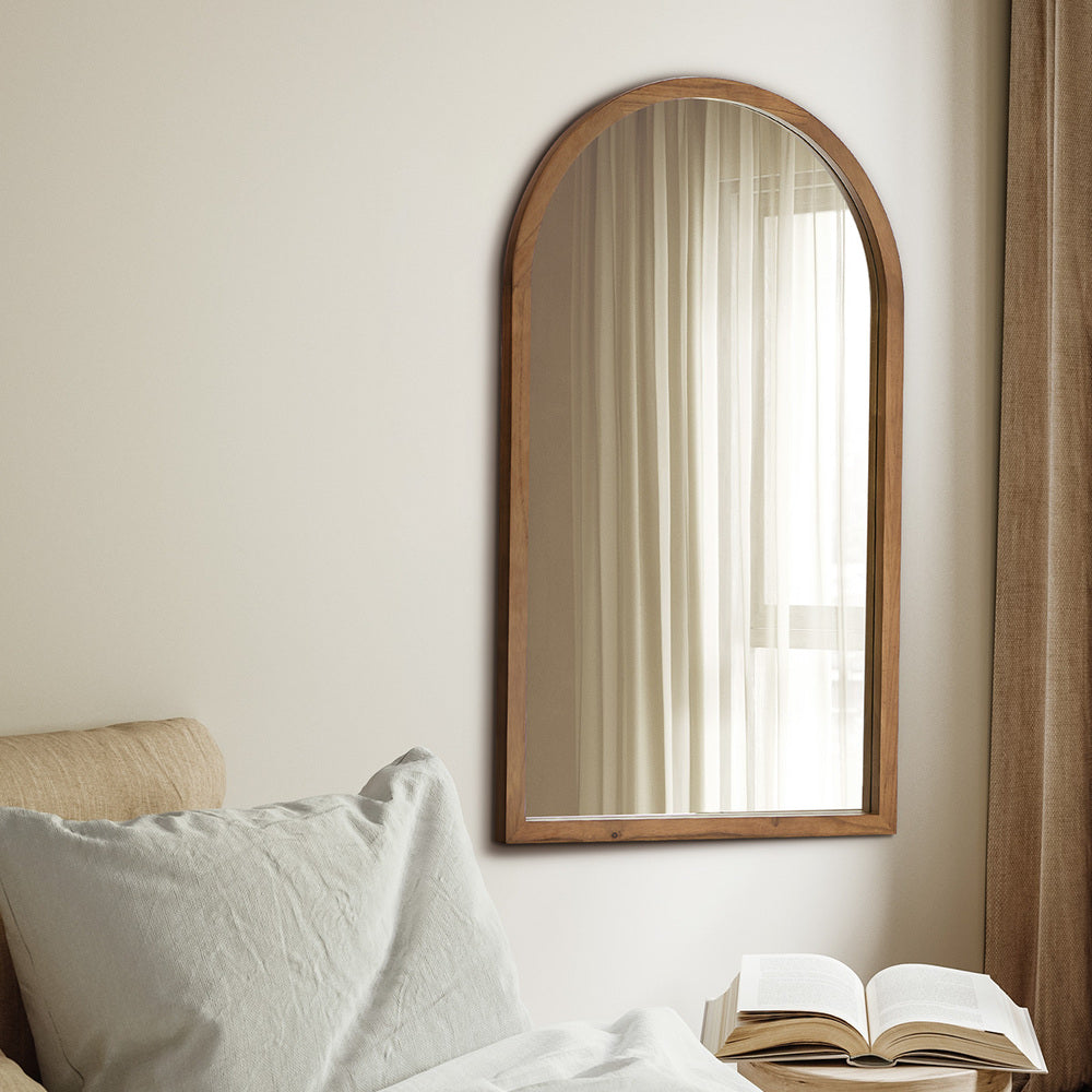 Arched Wall Mirror Brown Wood Set of 2 | Simpledeals