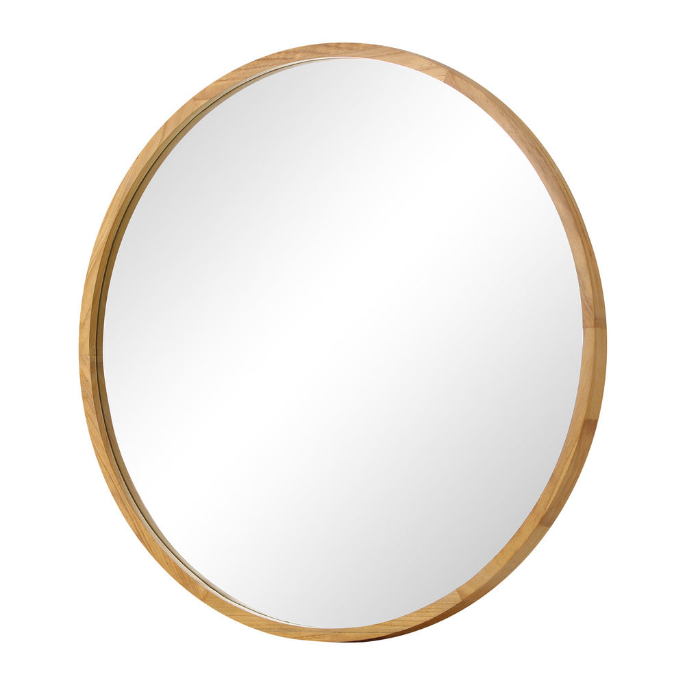 Round Wall Mounted Mirror with Wood Frame