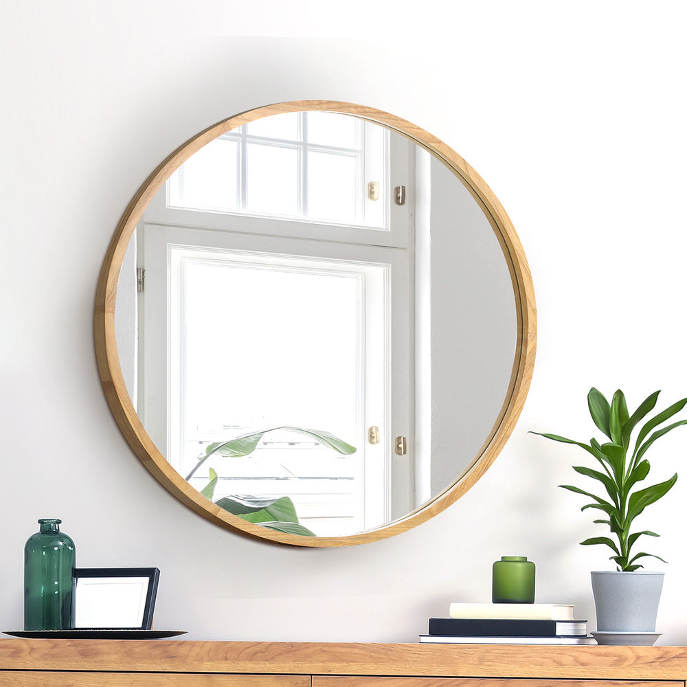 Round Wall Mounted Mirror with Wood Frame