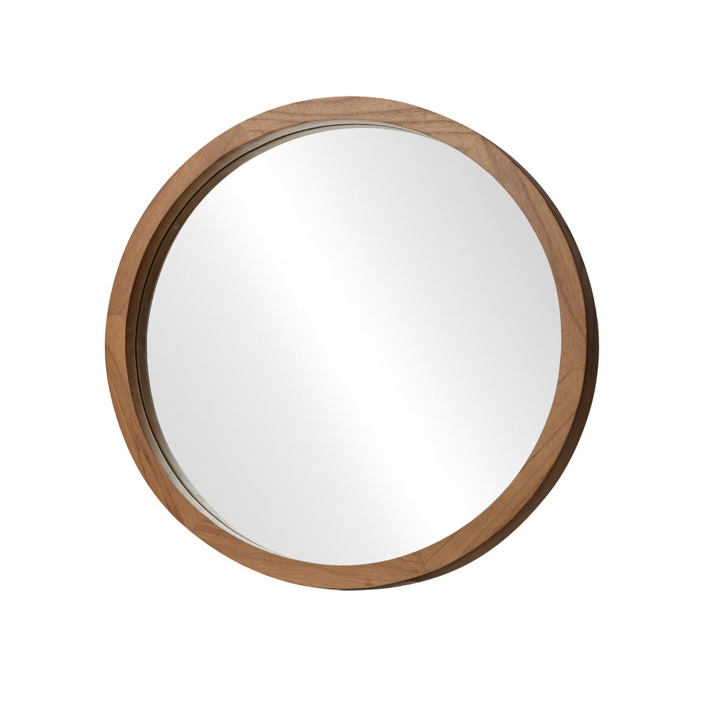 Round Wall Mirror 50cm Walnut Vanity Decor | Simpledeals
