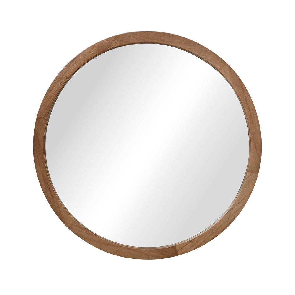 Round Wall Mirror 50cm Walnut Vanity Decor | Simpledeals