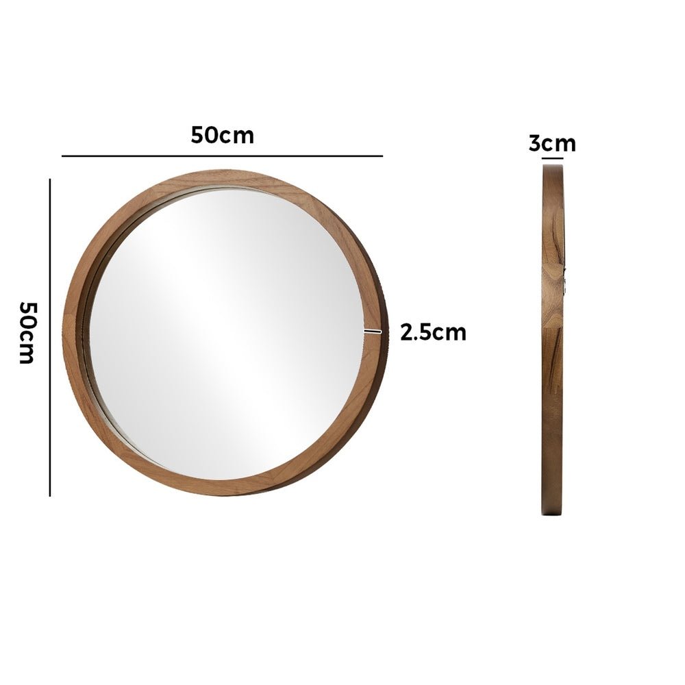 Round Wall Mirror 50cm Walnut Vanity Decor | Simpledeals