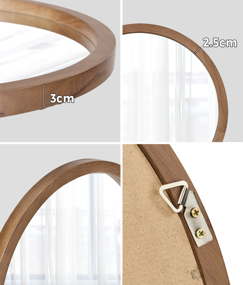 Round Wall Mirror 50cm Walnut Vanity Decor | Simpledeals