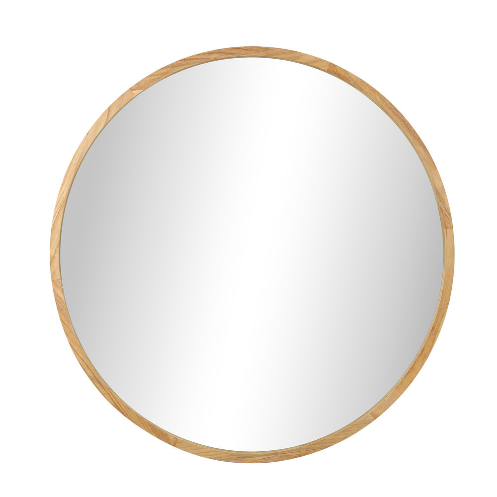 Round Wall Mounted Mirror with Wood Frame