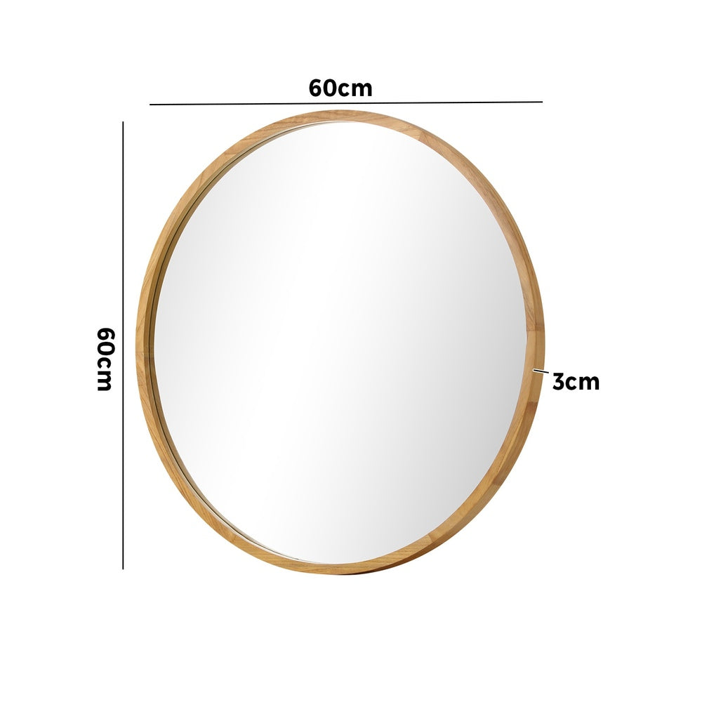 Round Wall Mounted Mirror with Wood Frame