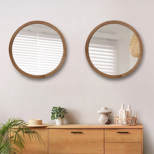 Round Wall Mirrors 70cm Walnut Set of 2 | Wall Mirror