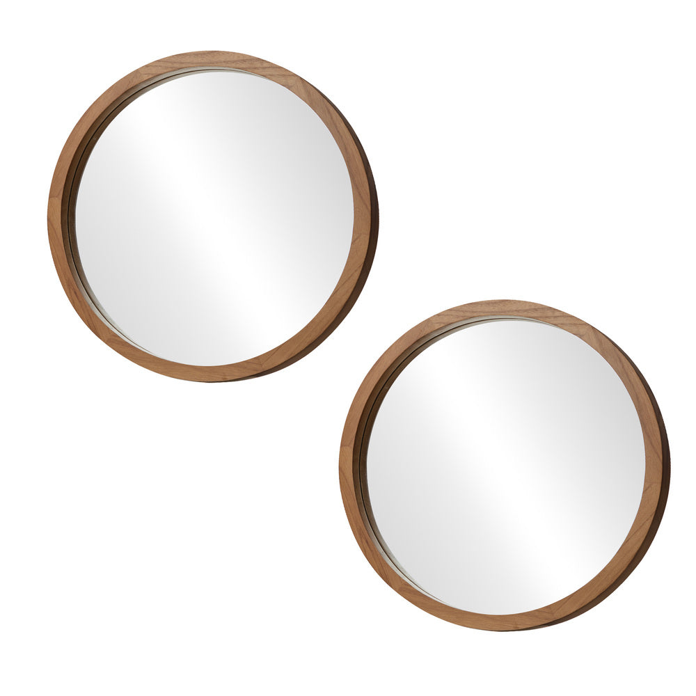 Round Wall Mirrors 70cm Walnut Set of 2 | Simpledeals