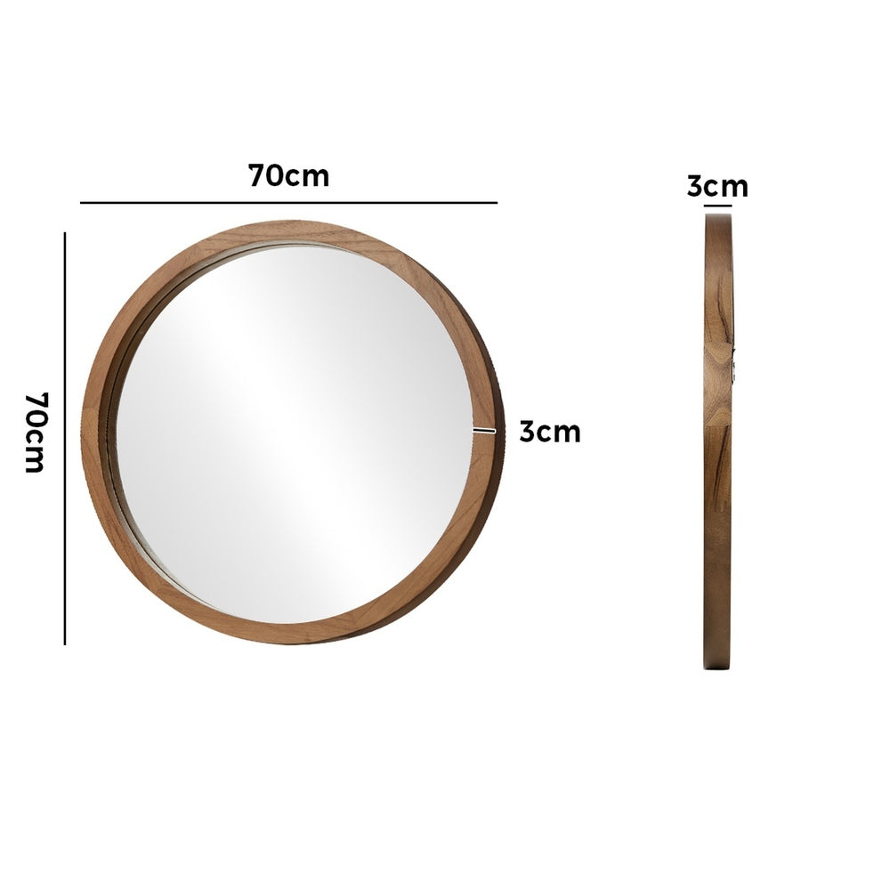Round Wall Mirrors 70cm Walnut Set of 2 | Simpledeals