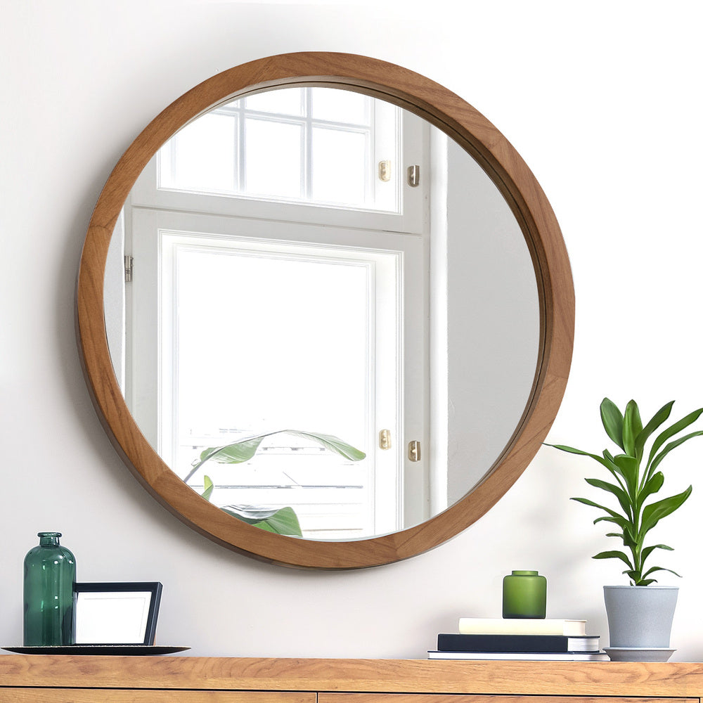 Round Wall Mirrors 70cm Walnut Set of 2 | Simpledeals