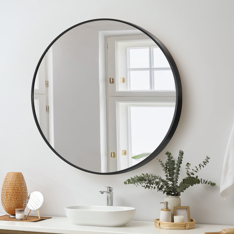 Round Wall Mirror Black & Gold Frame 80cm Modern Bathroom Bedroom Decor, Black colour