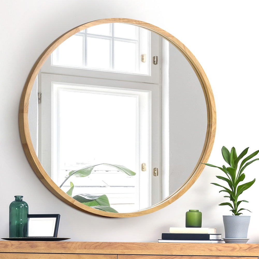 Wall Mirror with Wood Frame 80cm Round