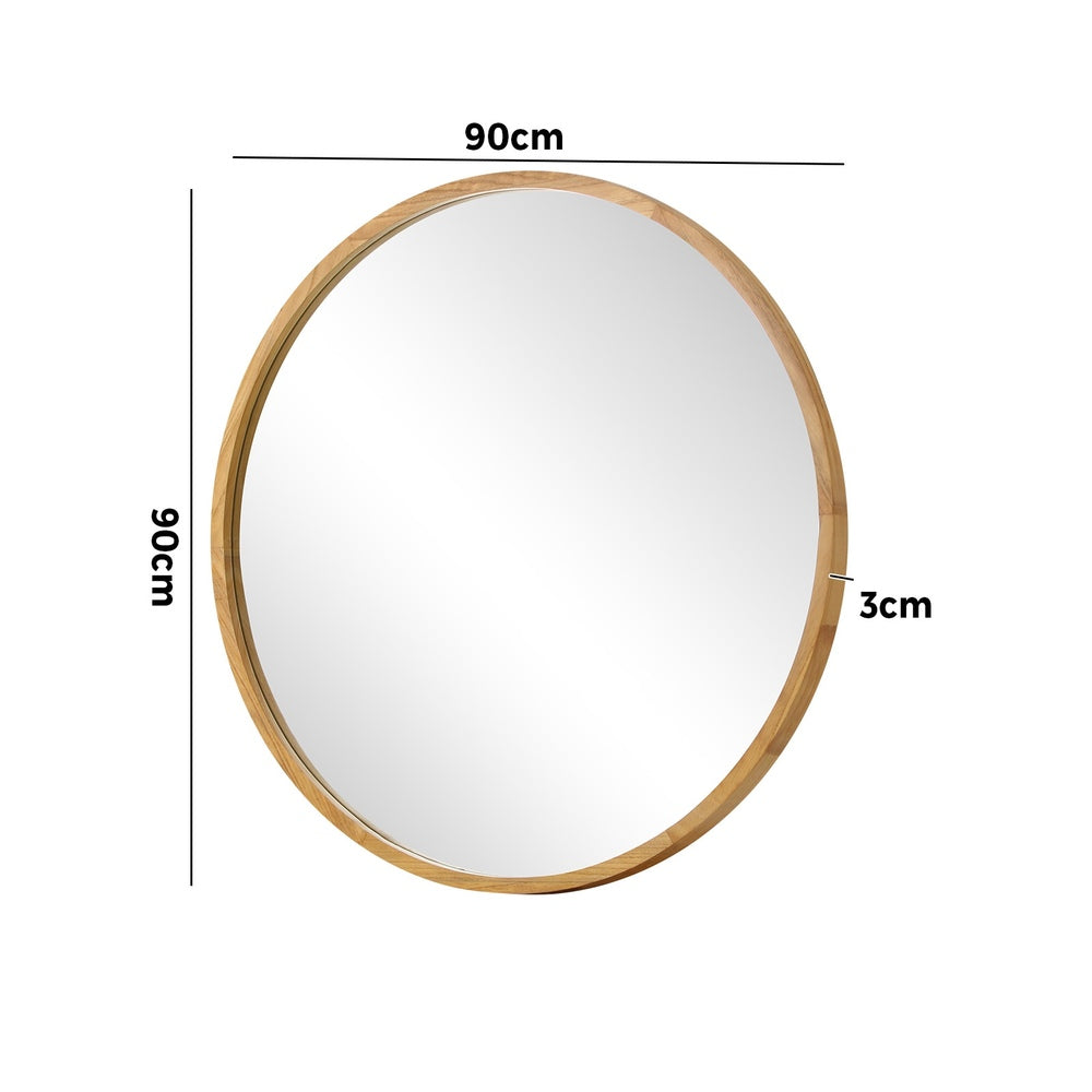 Round Wall Mounted Mirror with Wood Frame