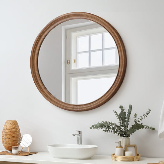 Round Wall Mirror Walnut Frame 70x3cm